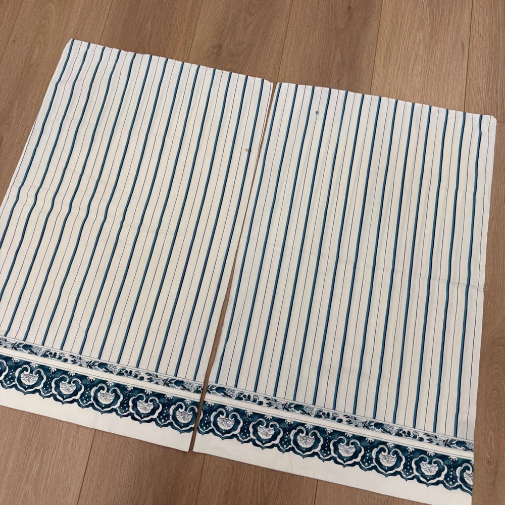 Vintage Ralph Lauren Blue White Striped Paisley Border Pillowcase Set of 2 USA - Picture 5 of 9